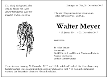 Traueranzeige von Walter Meyer 