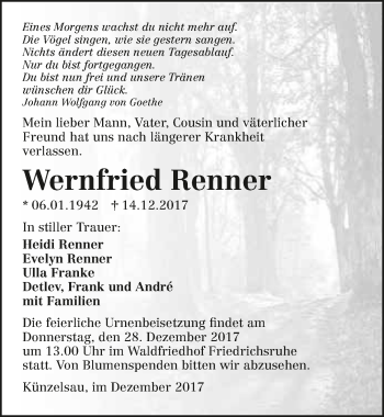 Traueranzeige von Wernfried Renner 