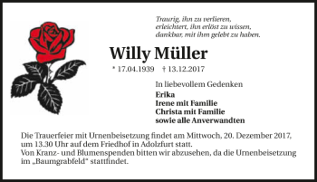 Traueranzeige von Willy Müller 