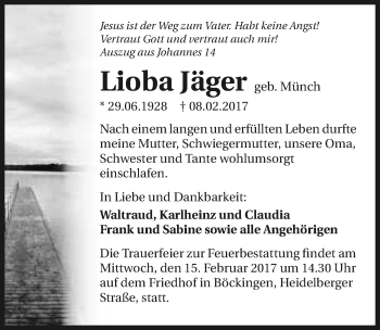 Traueranzeige von Lioba Jäger 