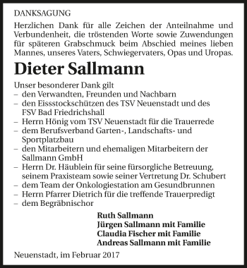 Traueranzeige von Dieter Sallmann 