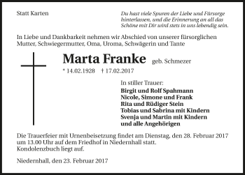 Traueranzeige von Marta Franke 