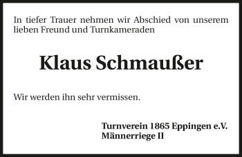 Traueranzeige von Klaus Schmaußer 