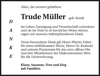 Traueranzeige von Trude Müller 