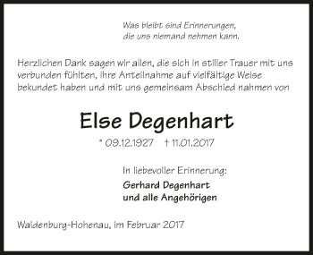 Traueranzeige von Else Degenhart 