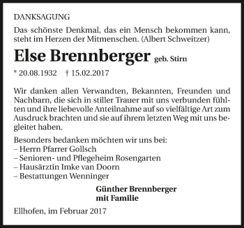 Traueranzeige von Else Brennberger 
