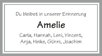 Traueranzeige von Amelie  