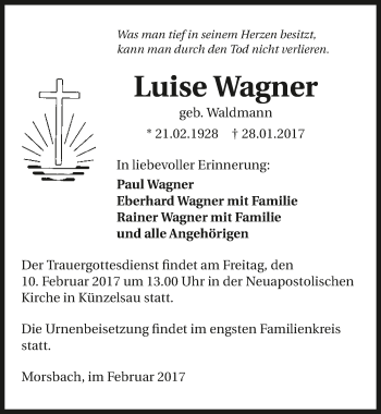 Traueranzeige von Luise Wagner 