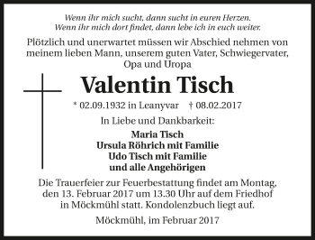 Traueranzeige von Valentin Tisch 