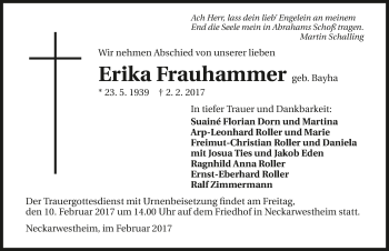 Traueranzeige von Erika Frauhammer 