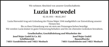 Traueranzeige von Luzia Horwedel 