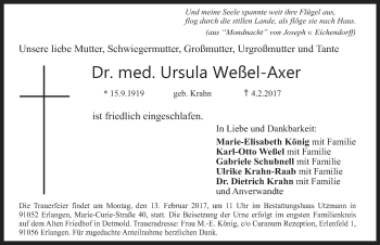 Traueranzeige von Ursula Weßel-Axer 