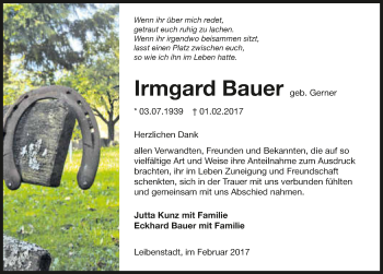 Traueranzeige von Irmgard Bauer 