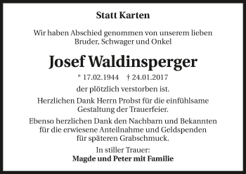 Traueranzeige von Josef Waldinsperger 