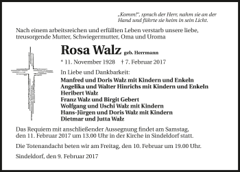 Traueranzeige von Rosa Walz 