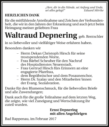 Traueranzeige von Waltraud Depnering 