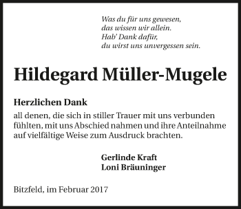 Traueranzeige von Hildegard Müller-Mugele 