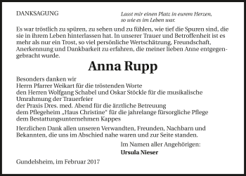 Traueranzeige von Anna Rupp 