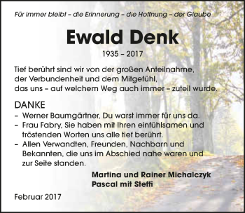 Traueranzeige von Ewald Denk 