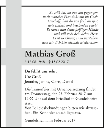 Traueranzeige von Mathias Groß 