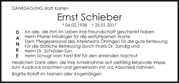 Traueranzeige von Ernst Schieber 