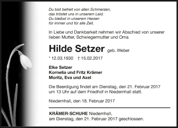 Traueranzeige von Hilde Setzer 