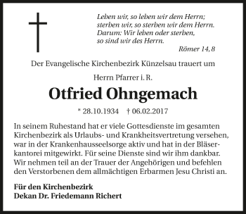 Traueranzeige von Otfried Ohngemach 