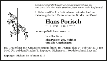 Traueranzeige von Hans Porisch 