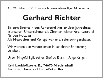 Traueranzeige von Gerhard Richter 