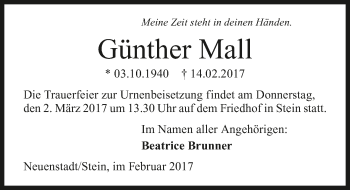 Traueranzeige von Günther Mall 