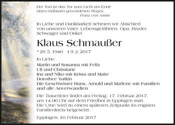 Traueranzeige von Klaus Schmaußer 