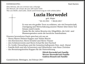 Traueranzeige von Luzia Horwedel 