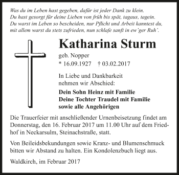 Traueranzeige von Katharina Sturm 