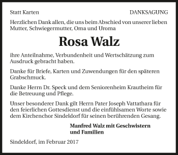 Traueranzeige von Rosa Walz 