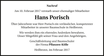 Traueranzeige von Hans Porisch 