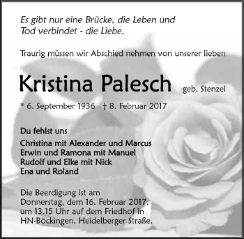 Traueranzeige von Kristina Palesch 