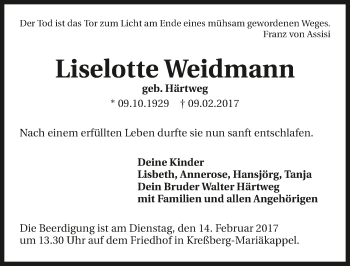 Traueranzeige von Liselotte Weidmann 