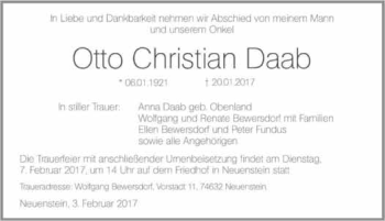 Traueranzeige von Otto Christian Daab 