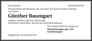 Traueranzeige von Günther Baumgart 