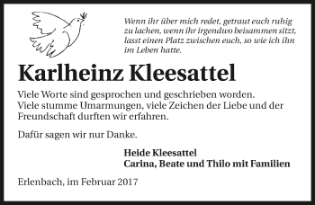 Traueranzeige von Karlheinz Kleesattel 