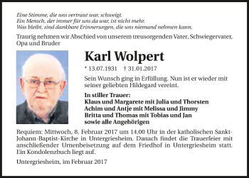 Traueranzeige von Karl Wolpert 