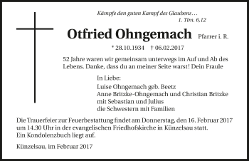 Traueranzeige von Otfried Ohngemach 