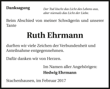 Traueranzeige von Ruth Ehrmann 