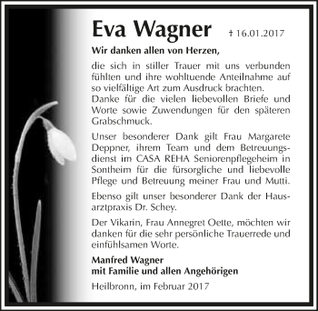 Traueranzeige von Eva Wagner 