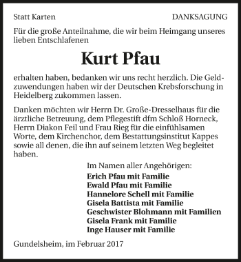 Traueranzeige von Kurt Pfau 