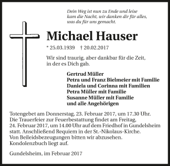 Traueranzeige von Michael Hauser 