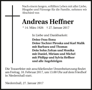 Traueranzeige von Andreas Heffner 