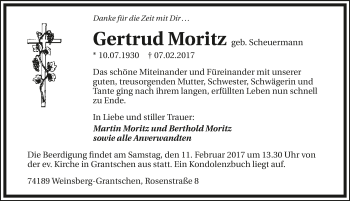 Traueranzeige von Gertrud Moritz 