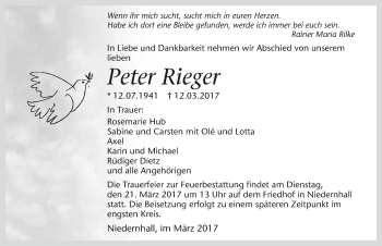 Traueranzeige von Peter Rieger 