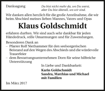 Traueranzeige von Klaus Goldschmidt 